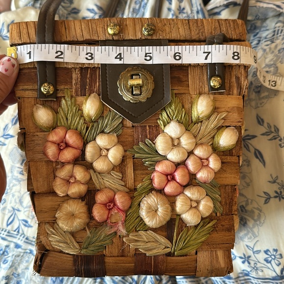 🎉HP🎉 Vintage Retro Madmen 3D floral raffia Wicker 60s basket purse handbag - Picture 12 of 14